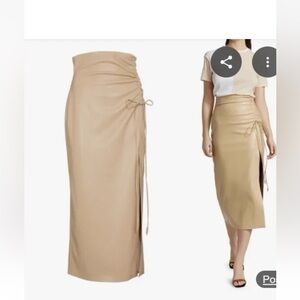 Nanushka Eggshell Faux Leather Midi Skirt with Side Tie Style Malorie